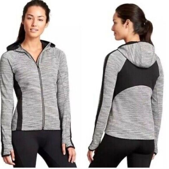 Athleta Snowscape Grey Hooded Zip Running Jacket size medium - Picture 1 of 7